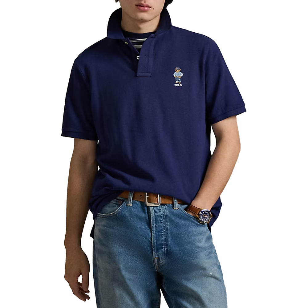 CLASSIC FIT POLO BEAR MESH KNIT SHIRT FRESHWATER DENIM