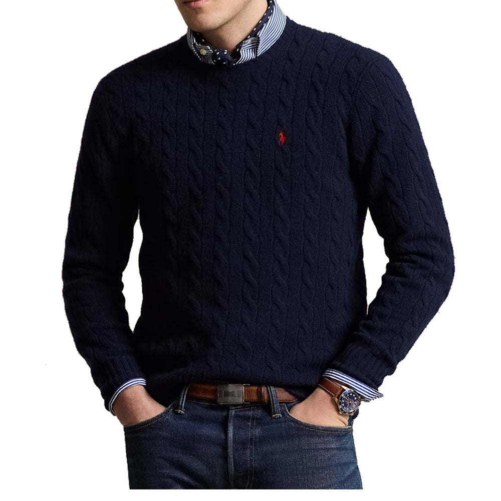 CABLE-KNIT WOOL-CASHMERE SWEATER HUNTER NAVY