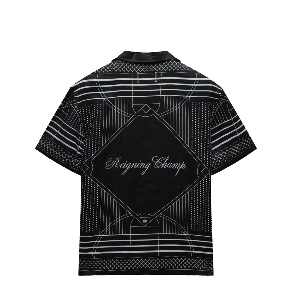 LINEN ARENA RELAXED CAMP SHIRT BLACK/WHITE