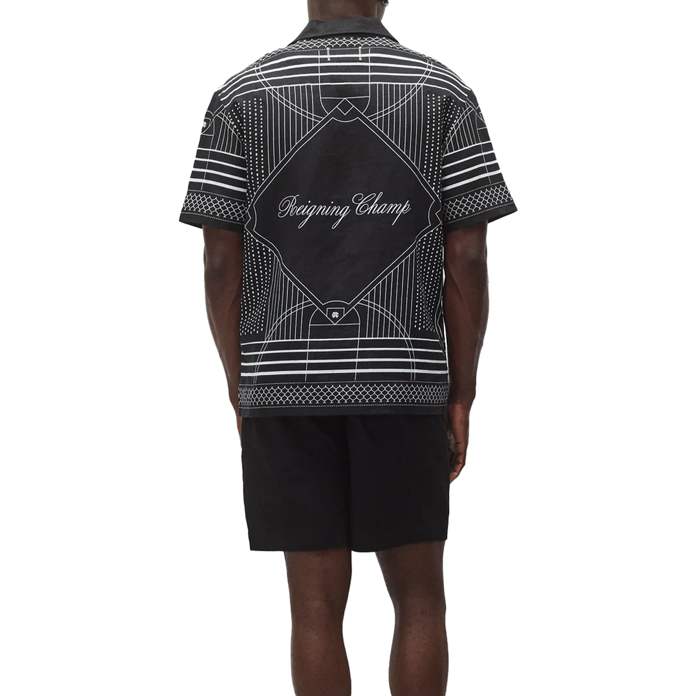 LINEN ARENA RELAXED CAMP SHIRT BLACK/WHITE