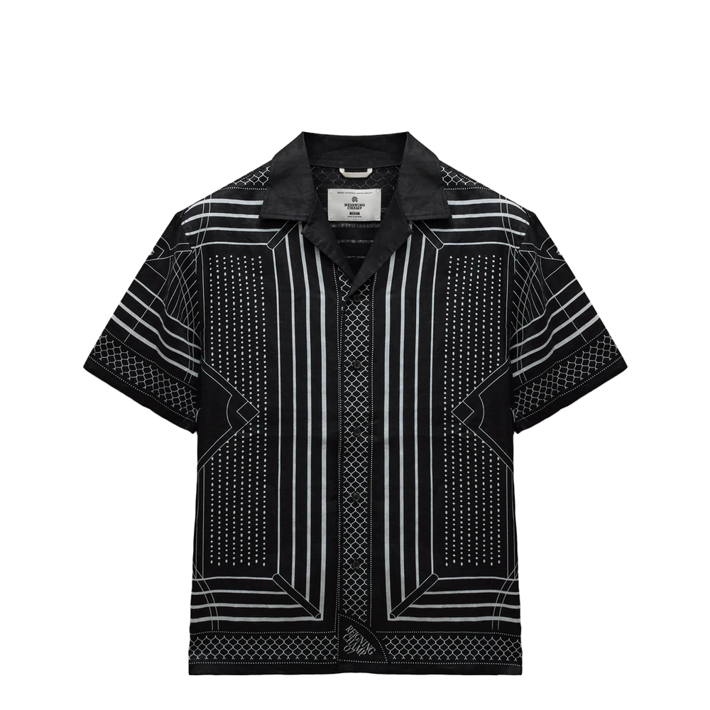 LINEN ARENA RELAXED CAMP SHIRT BLACK/WHITE