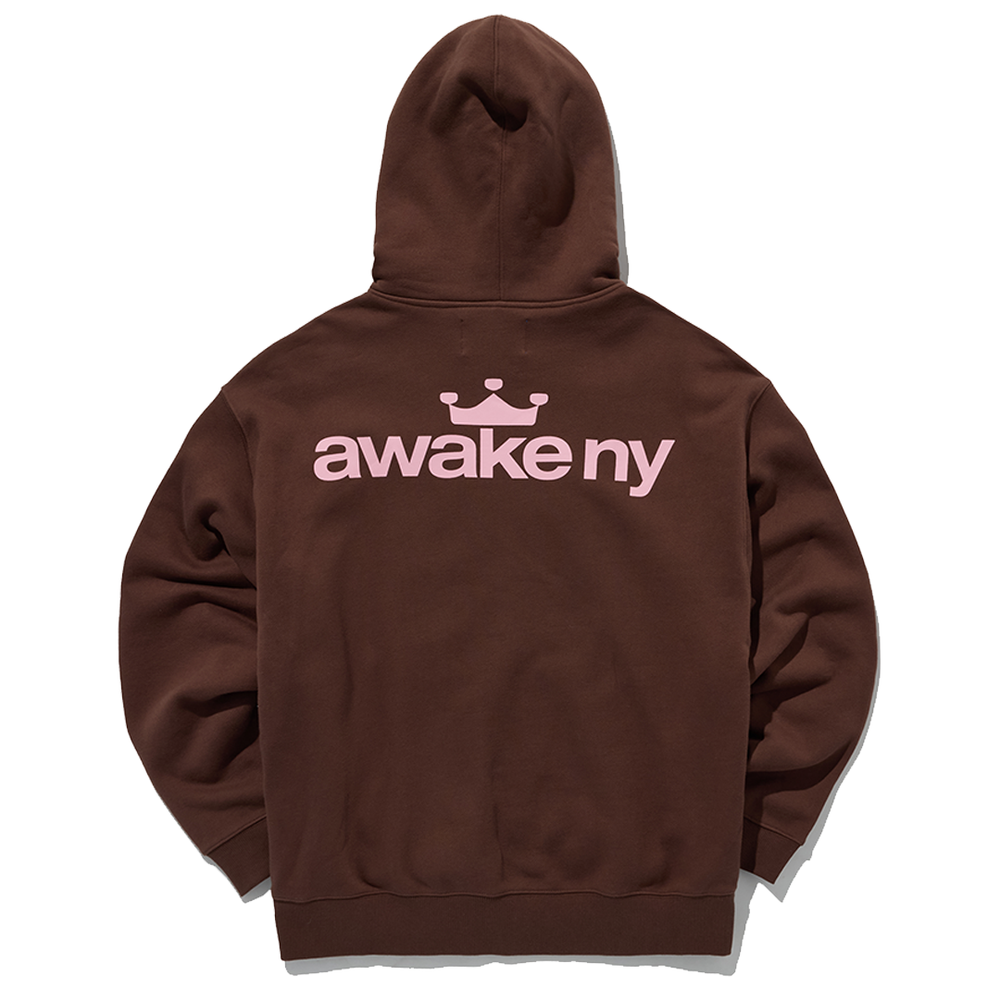 CROWN LOGO FULL-ZIP HOODIE BROWN