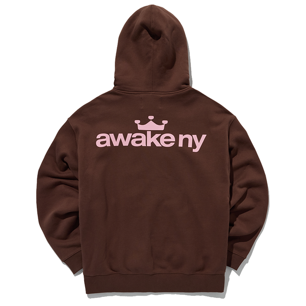 CROWN LOGO FULL-ZIP HOODIE BROWN