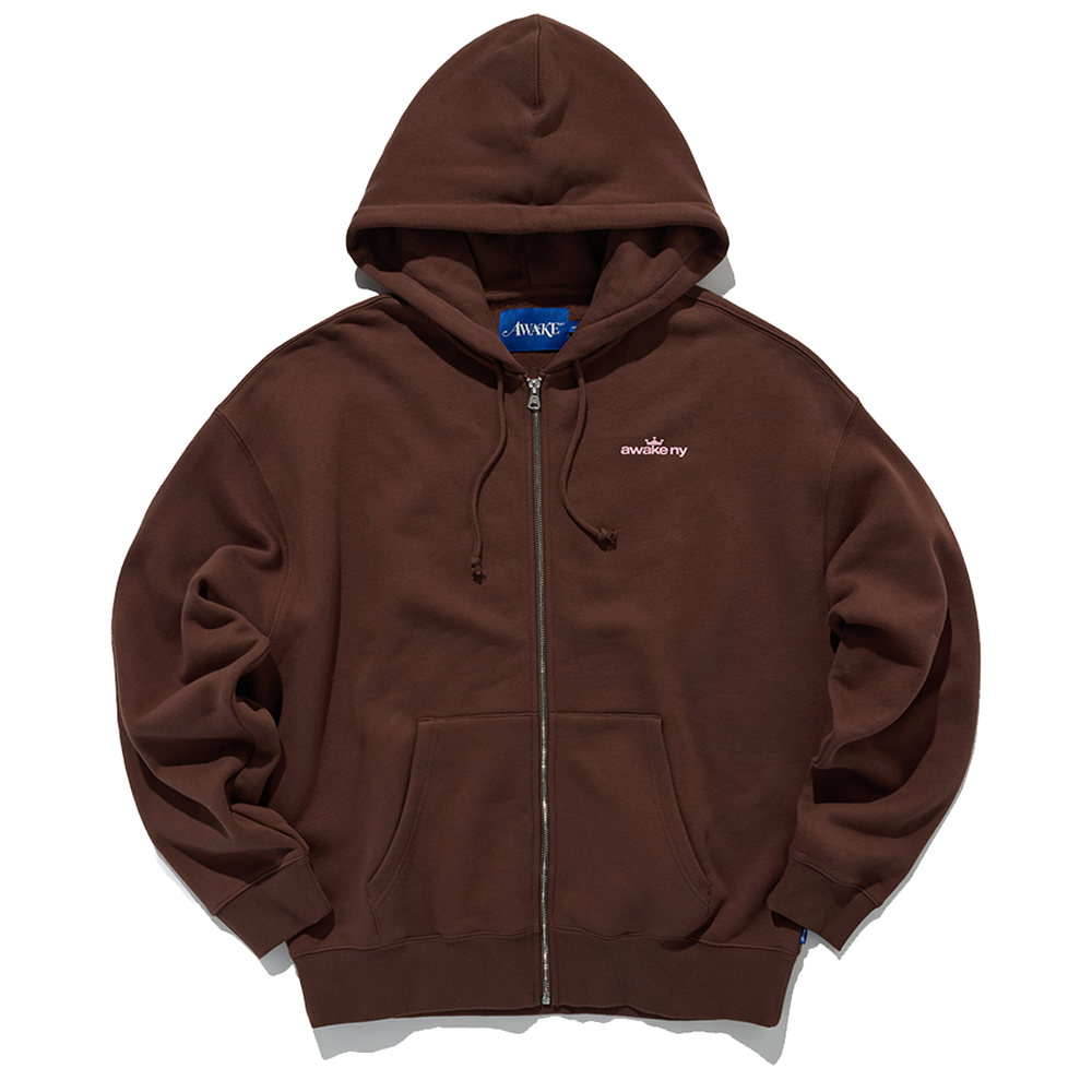 CROWN LOGO FULL-ZIP HOODIE BROWN