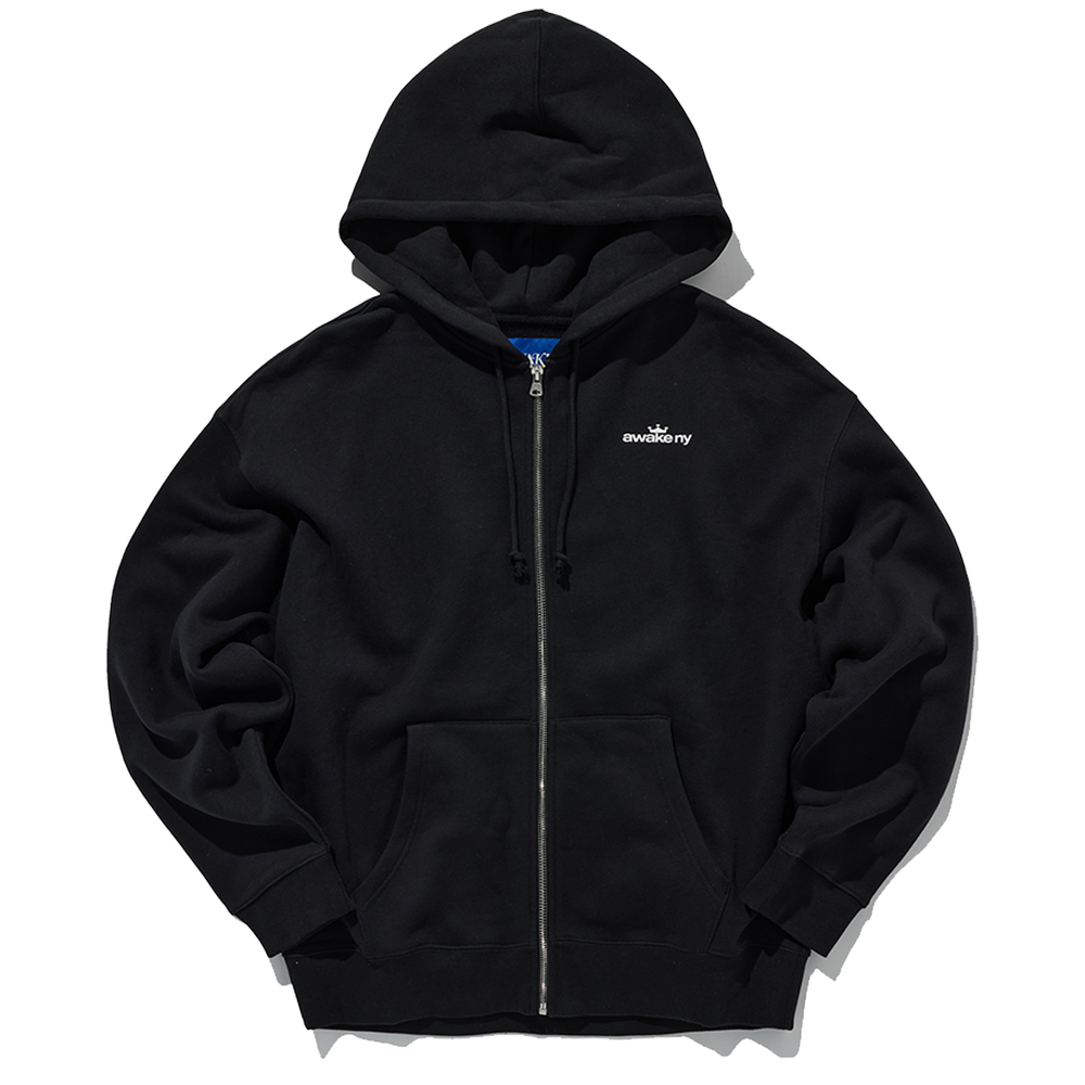 CROWN LOGO FULL-ZIP HOODIE BLACK