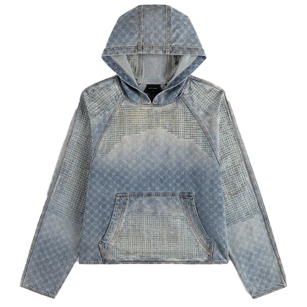 DESTROYED DENIM HOODIE BLUE
