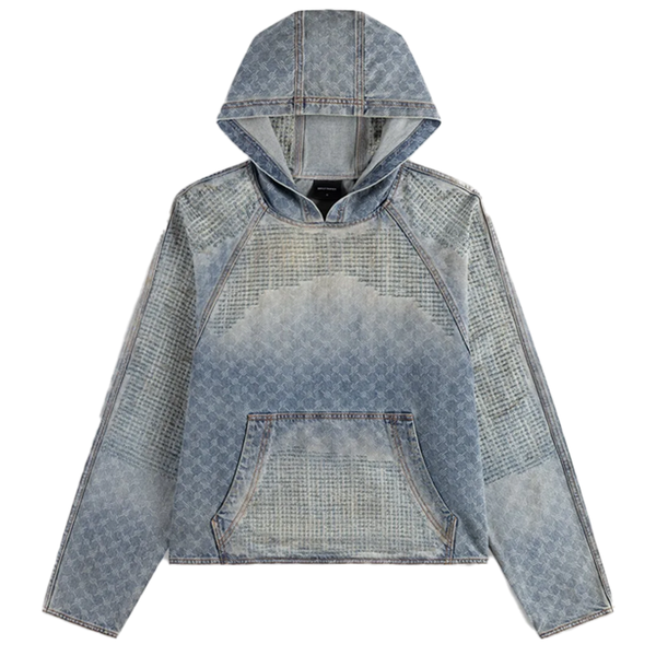 DESTROYED DENIM HOODIE BLUE