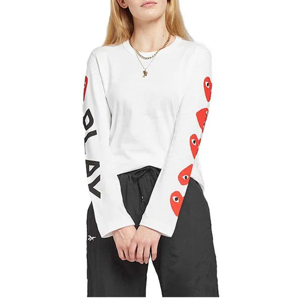 CAMISETA MUJER CDG RED HEART MULTI MANGA LARGA BLANCA