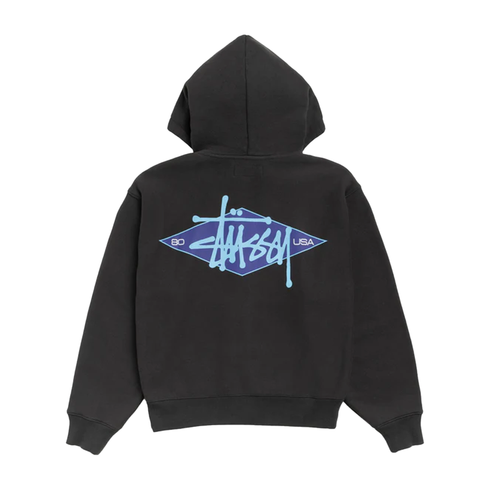 BASIC DIAMOND ZIP HOODIE BLACK
