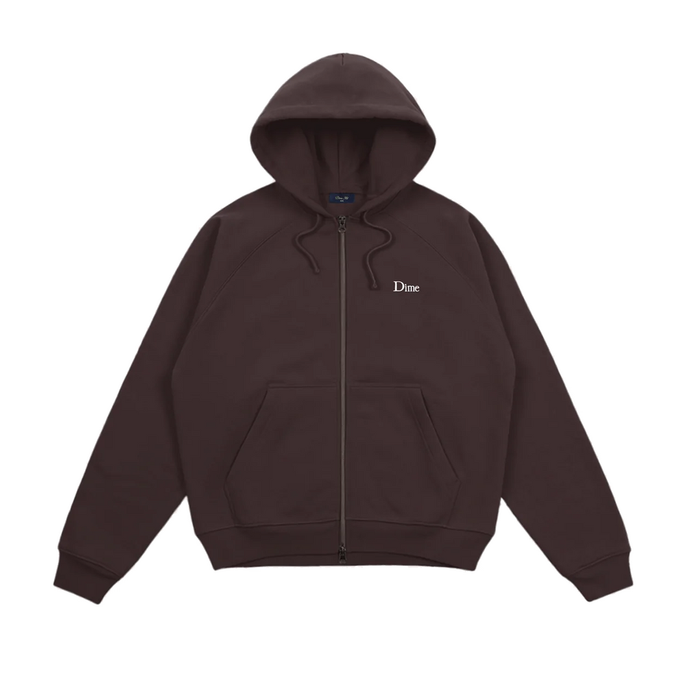 CLASSIC SMALL LOGO ZIP HOODIE DARK BROWN
