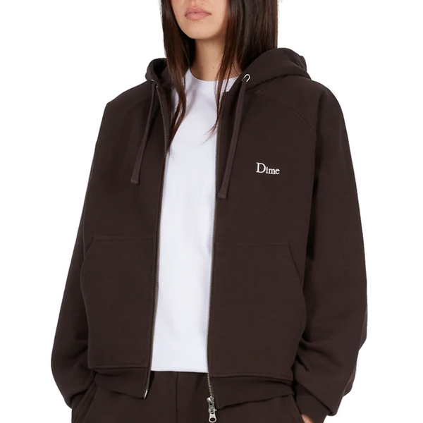 CLASSIC SMALL LOGO ZIP HOODIE DARK BROWN