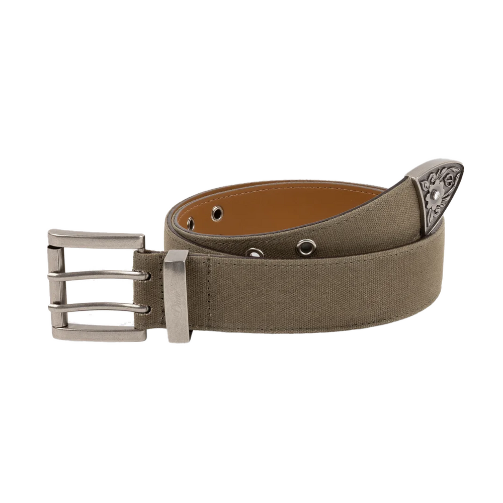 WAXED CANVAS BELT BROWN / OLIVE