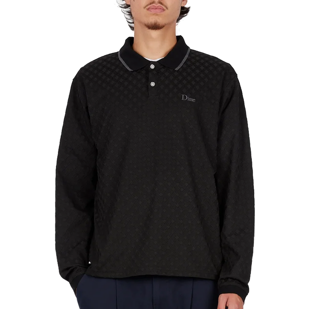 JACQUARD LS POLO BLACK