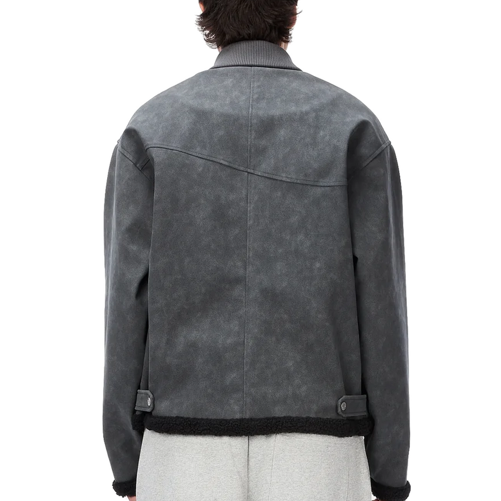 FAUX SUEDE VARSITY JACKET CHARCOAL
