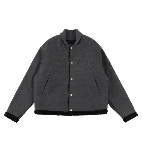 FAUX SUEDE VARSITY JACKET CHARCOAL