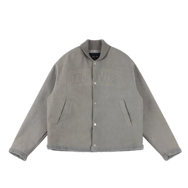 FAUX SUEDE VARSITY JACKET GRAY