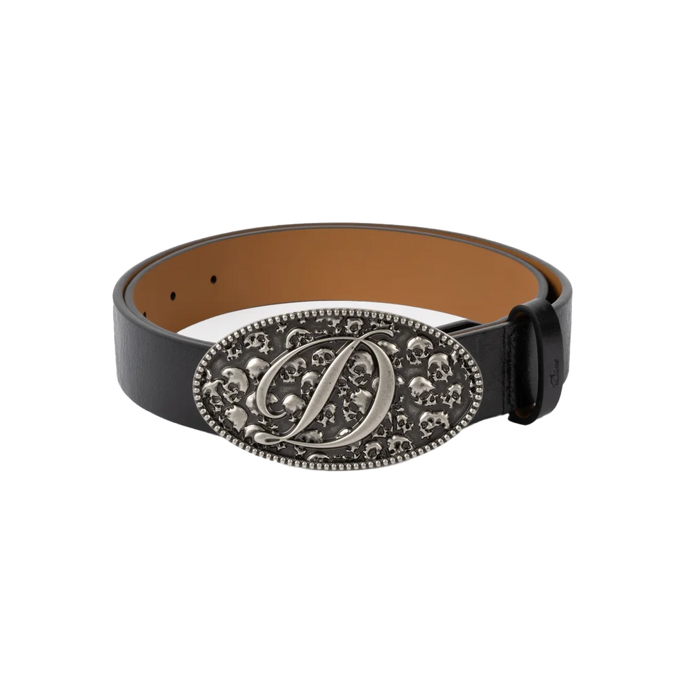 SKULL LEATHER BELT BLACK