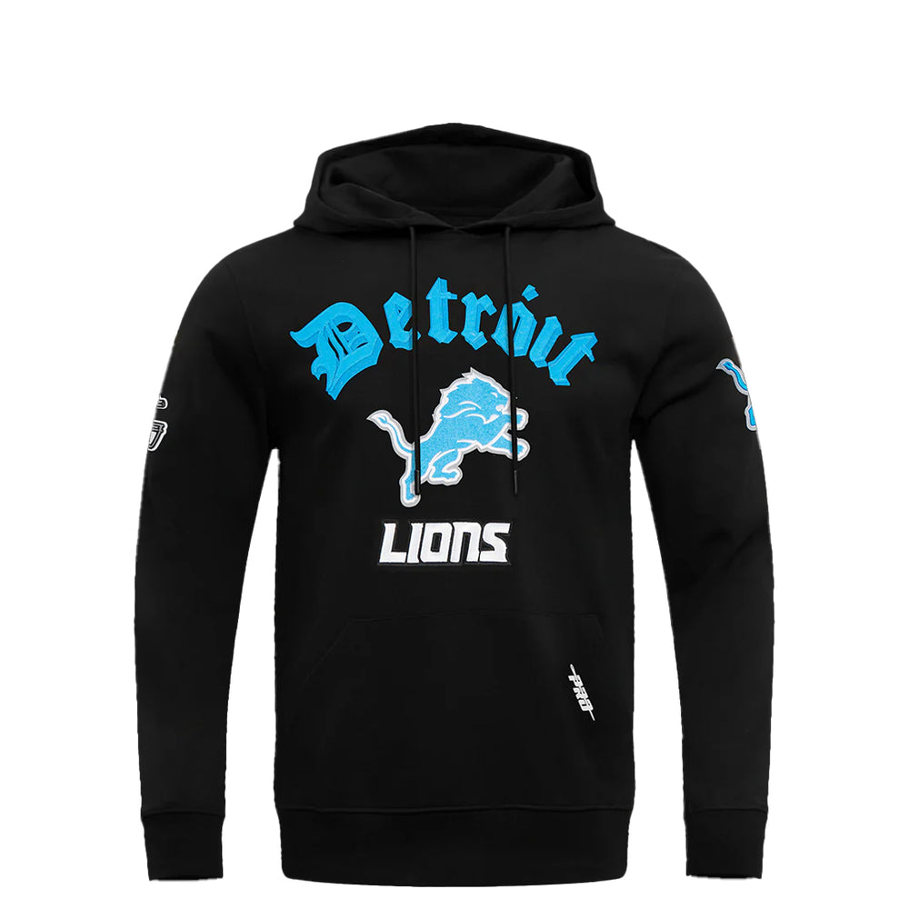 NFL DETROIT LIONS OLD ENGLISH PO HODDIE BLACK