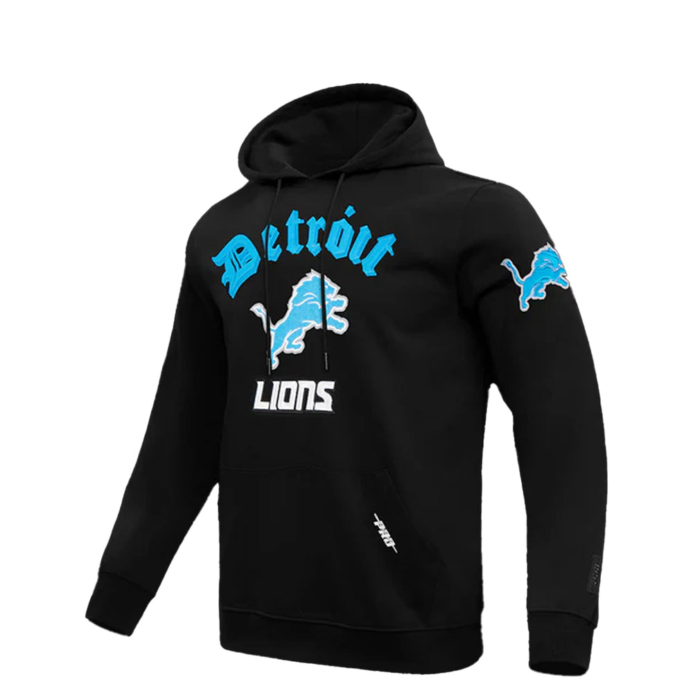 NFL DETROIT LIONS OLD ENGLISH PO HODDIE BLACK