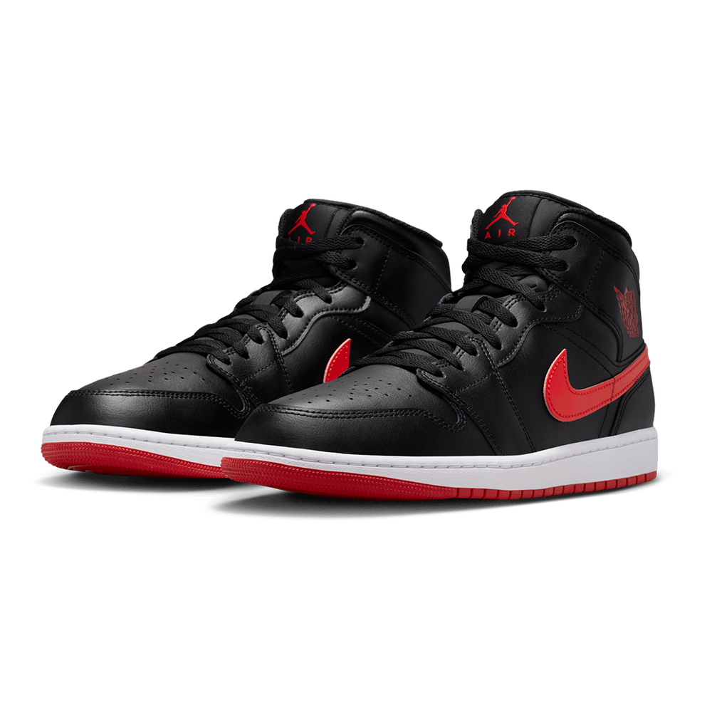 AIR JORDAN 1 MID BLACK / UNIVERSITY RED