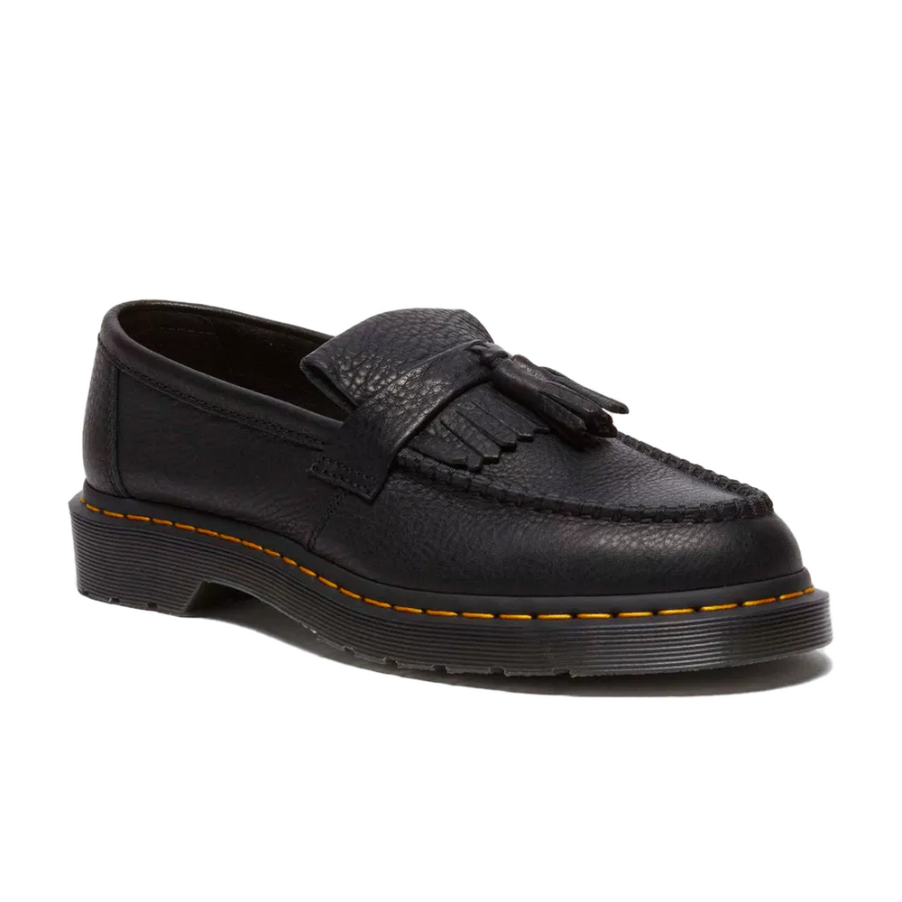 ADRIAN YELLOW STICH AMBASSADOR LEATHER LOAFERS BLACK
