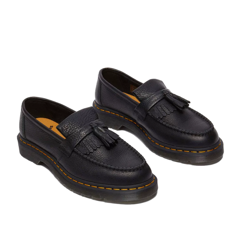ADRIAN YELLOW STICH AMBASSADOR LEATHER LOAFERS BLACK