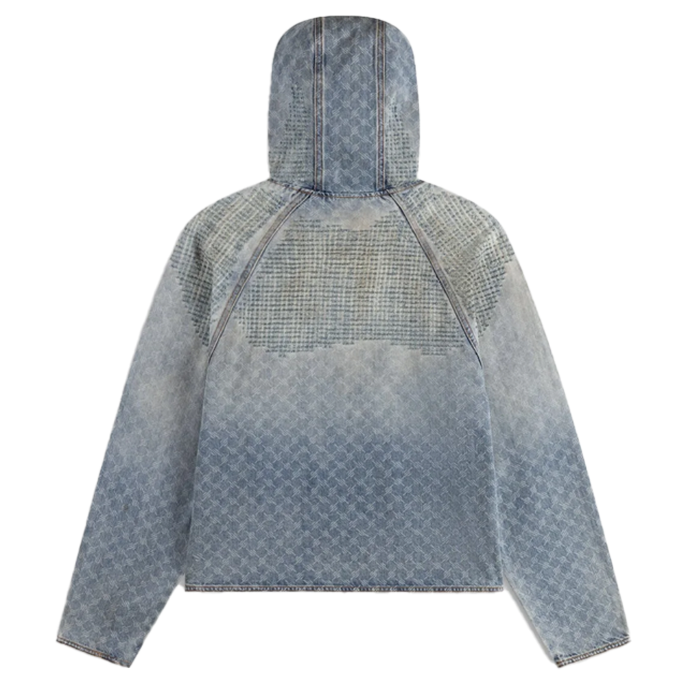 DESTROYED DENIM HOODIE BLUE