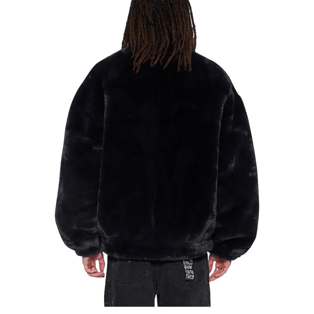 HUSSLE FAUX FUR JACKET BLACK