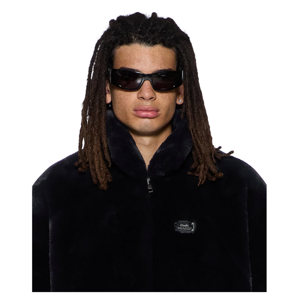 HUSSLE FAUX FUR JACKET BLACK