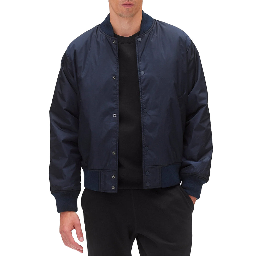 ECONYL SATIN NYLON STADIUM JACKET NAVY