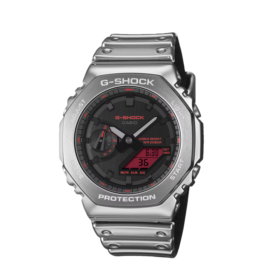 FINE METALLIC SILVER & RED WATCH GM-2100YRA-8A