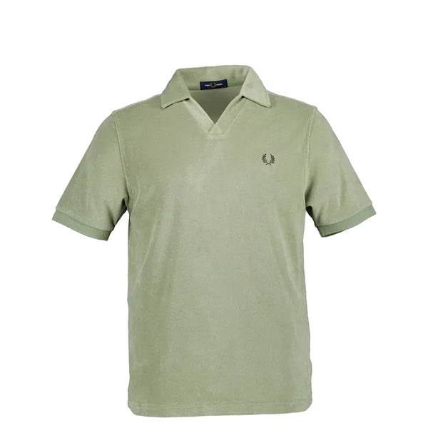 OPEN COLLAR TOWELLING POLO SHIRT OLIVE GREEN