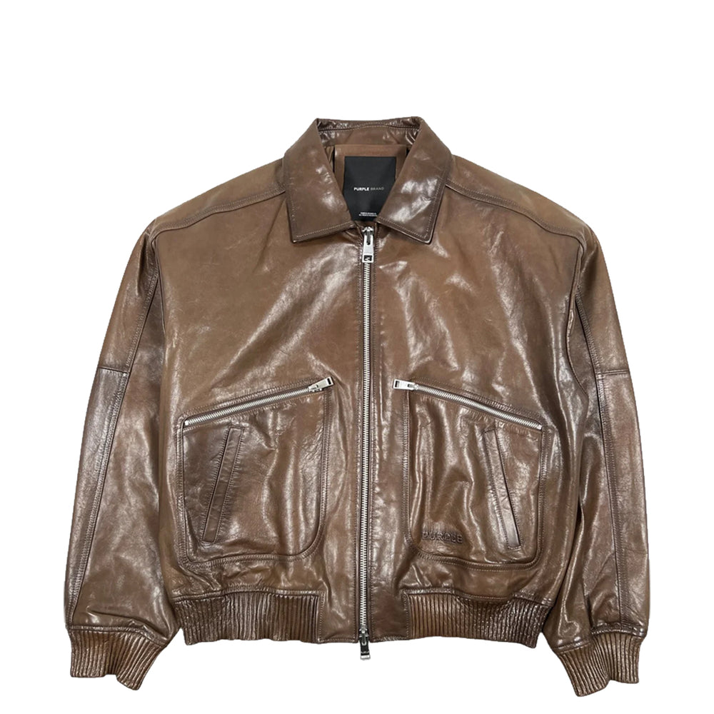 DISTRESSED LEATHER BOMBER BROWN