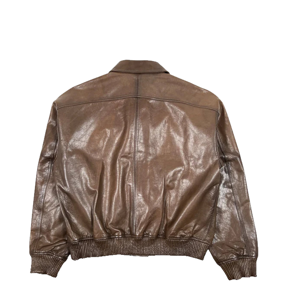 DISTRESSED LEATHER BOMBER BROWN