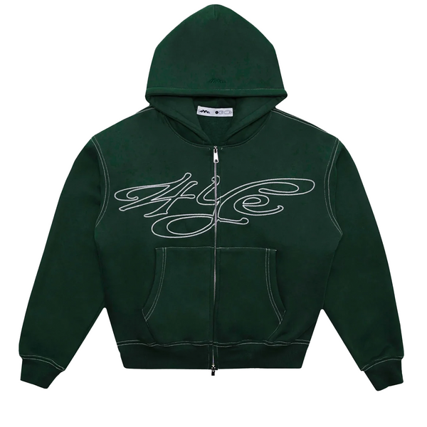 SIGNATURE ZIP HOODIE DARK GREEN / WHITE