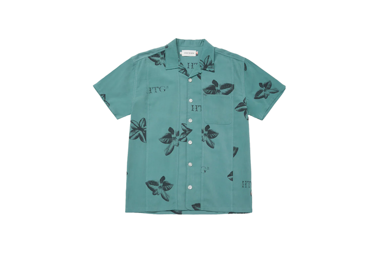TOBACCO WOVEN BUTTON UP T-SHIRT TEAL
