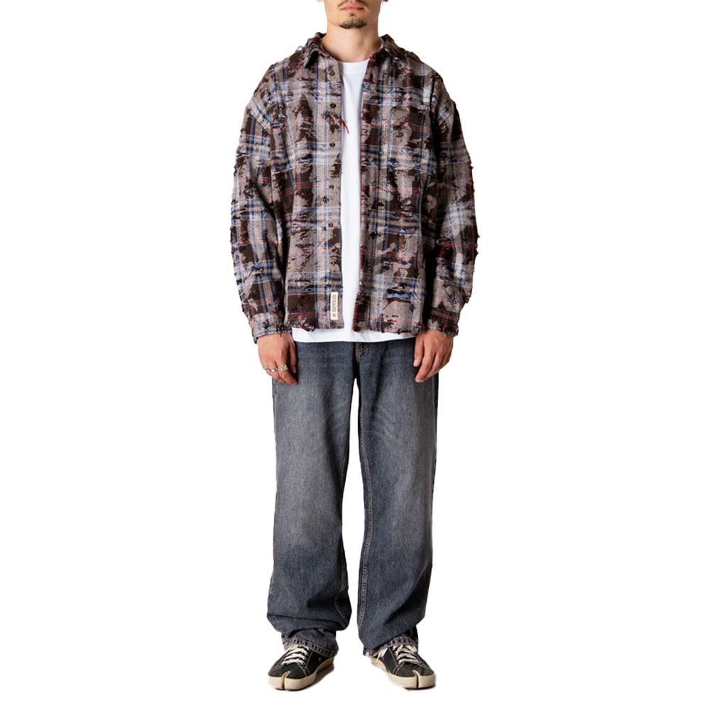 JONG RIPPED SHIRT BROWN CHECK