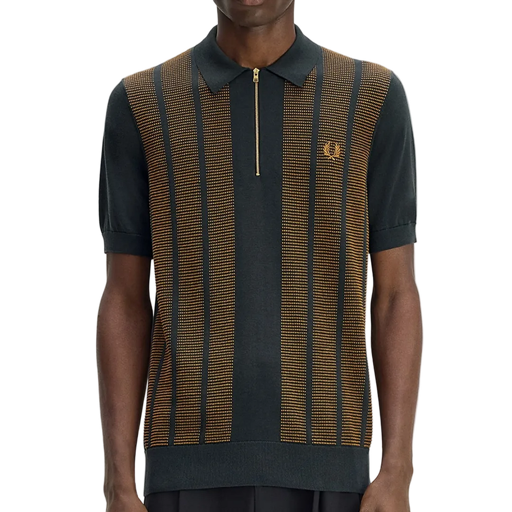 TEXTURED PANEL KNITTED SHIRT NIGHT GREEN