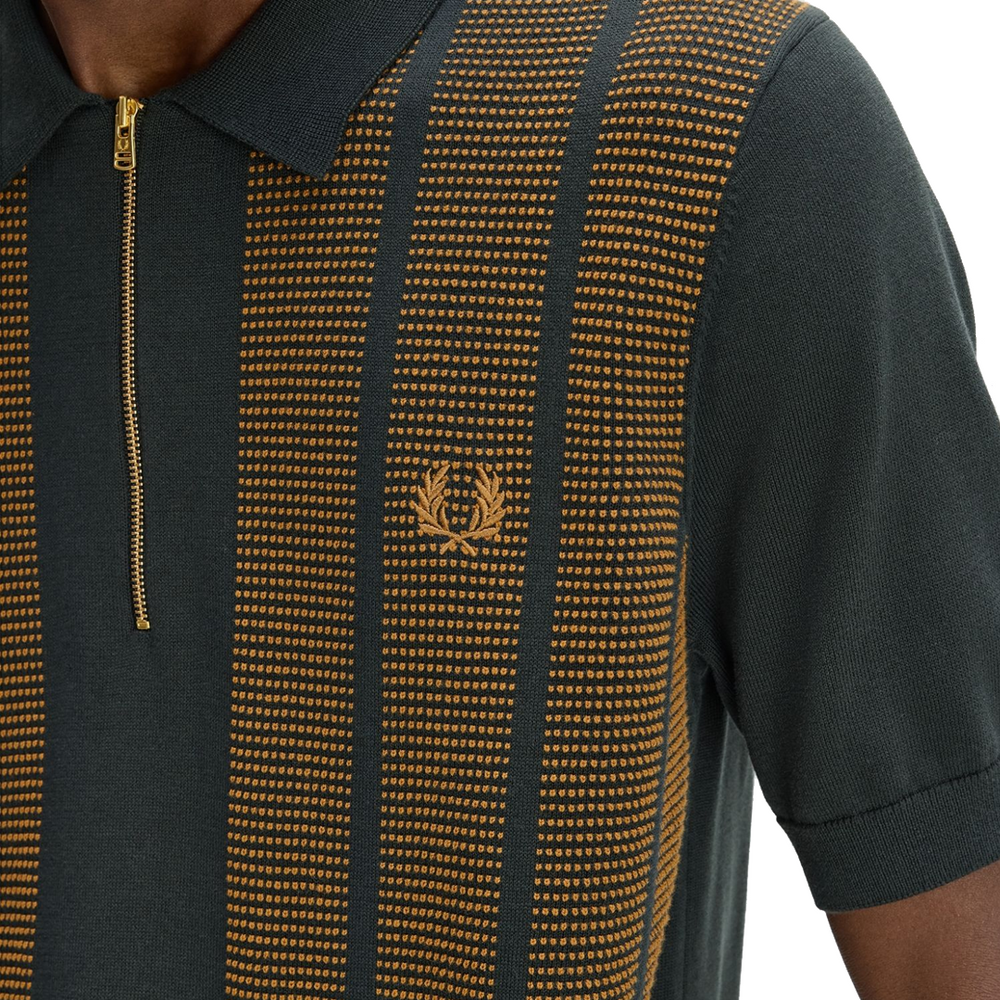 TEXTURED PANEL KNITTED SHIRT NIGHT GREEN