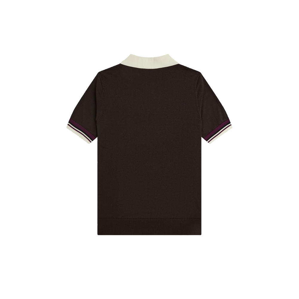 TIPPED OPEN NECK KNITTED SHIRT RICH BROWN