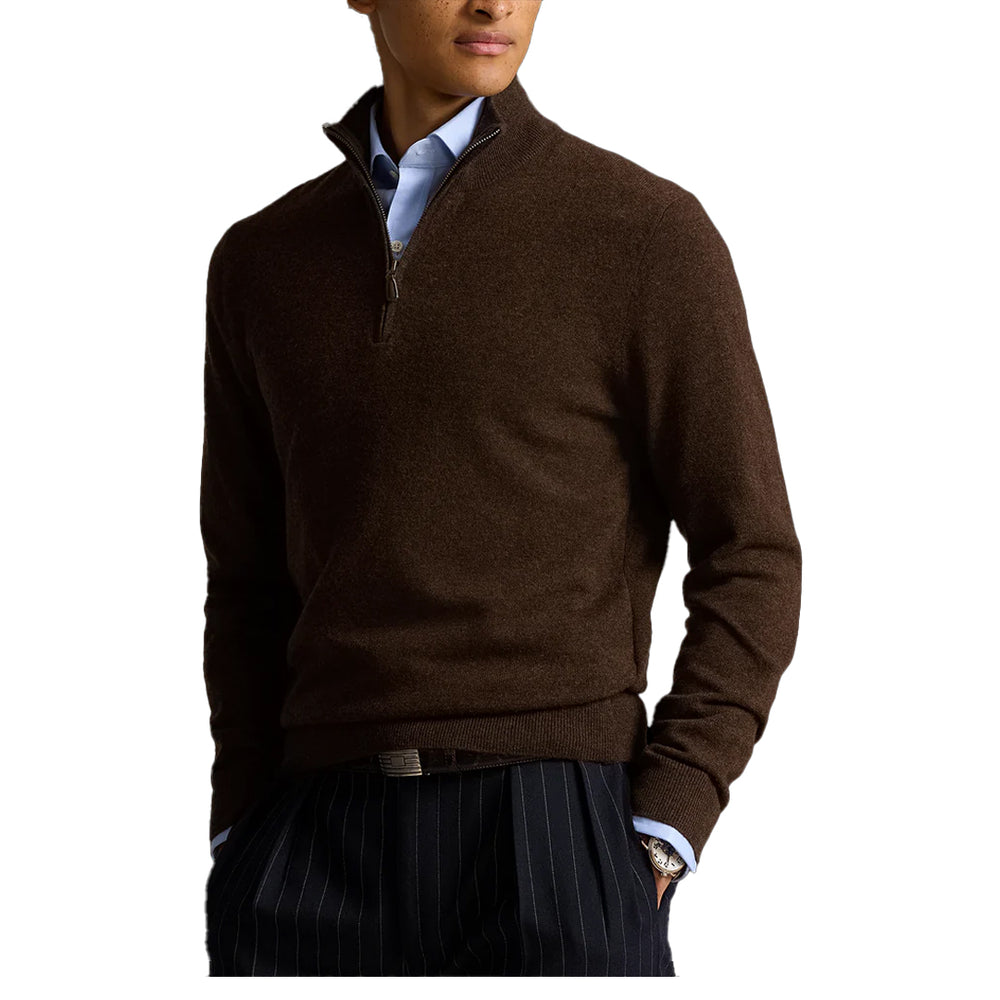 MERINO QUARTER ZIP WOOL SWEATER NBROWN