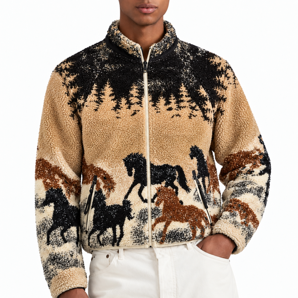 PRINTED SHERPA JACKET WILD HORSES 2.0