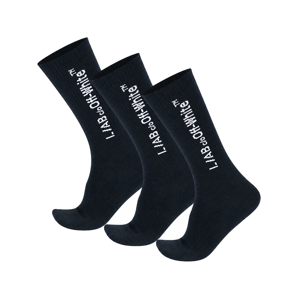 HORIZONTAL MID CALF CREW SOCKS-3 PACK BLACK