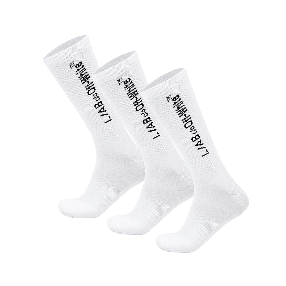 HORIZONTAL MID CALF CREW SOCKS-3 PACK WHITE