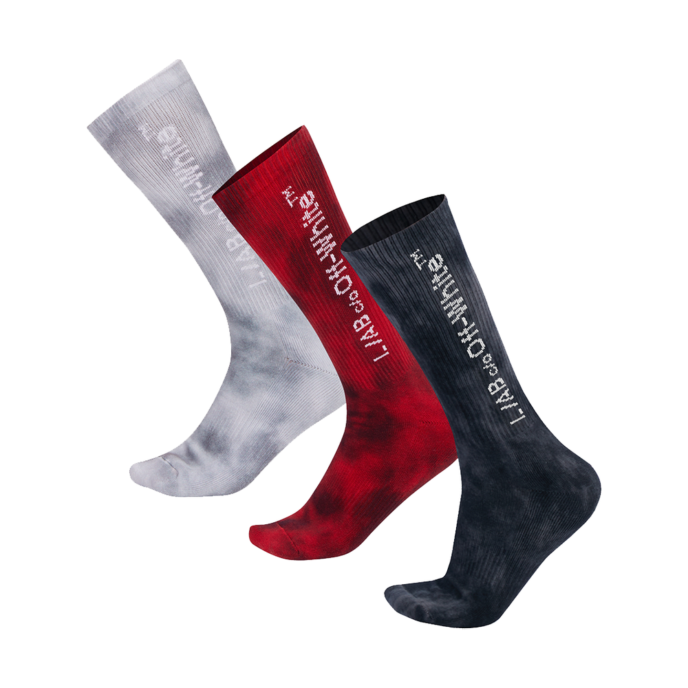 HORIZONTAL TIE-DYE MID CALF CREW SOCKS-3 PACK BLACK / MULTI