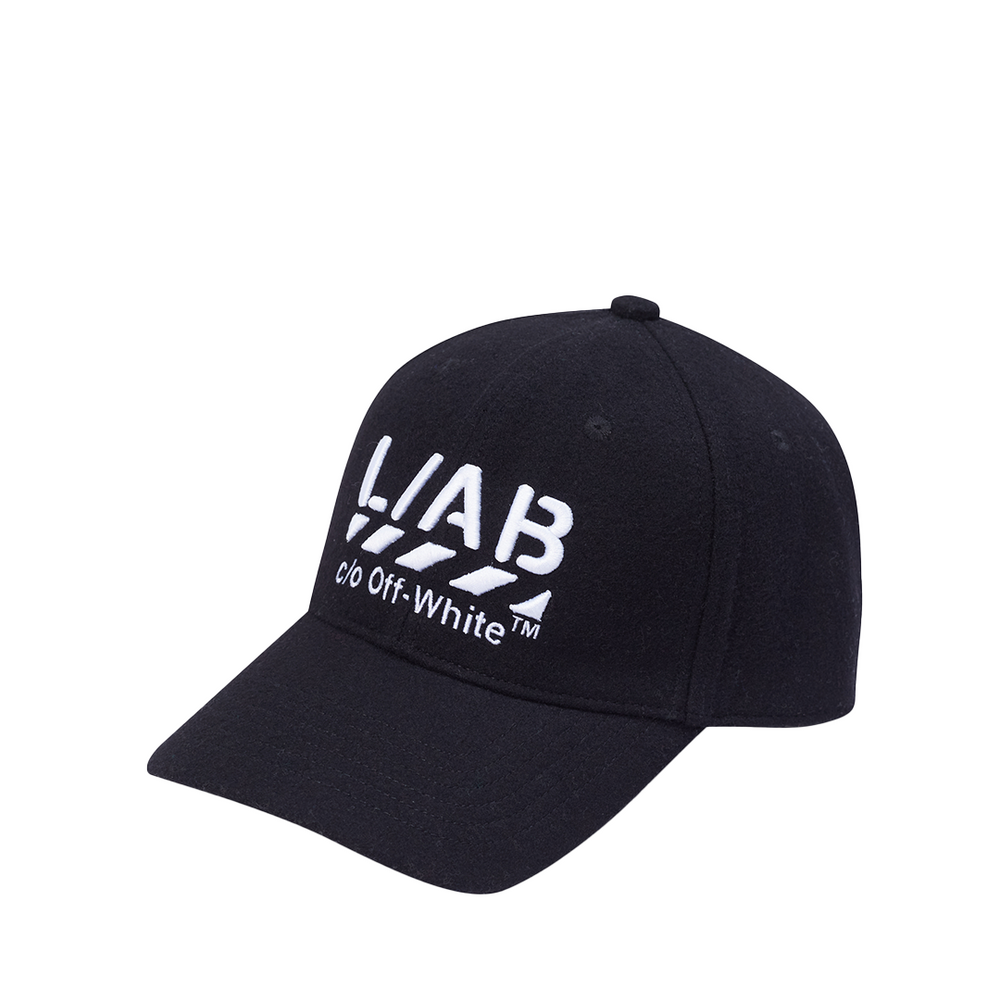 STACKED DIAGS EMBROIDERED CURVED BRIM WOOL CAP BLACK