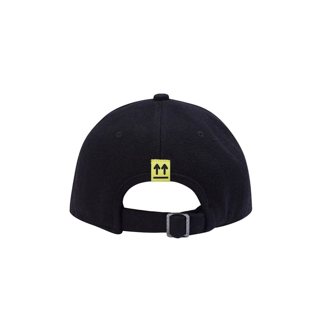 STACKED DIAGS EMBROIDERED CURVED BRIM WOOL CAP BLACK