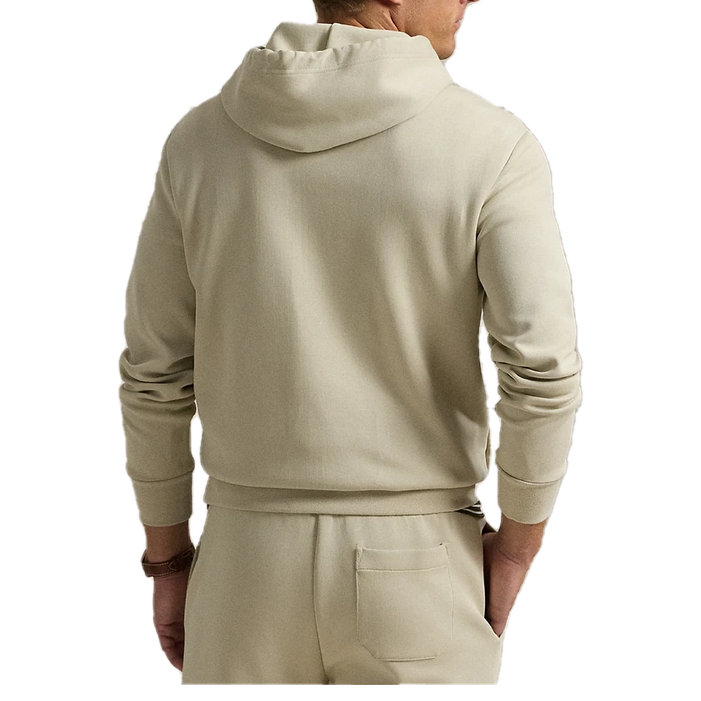 LEATHER BIG PONY FLEECE HOODIE BEIGE