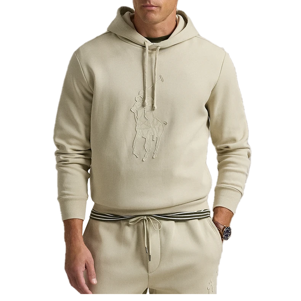 LEATHER BIG PONY FLEECE HOODIE BEIGE