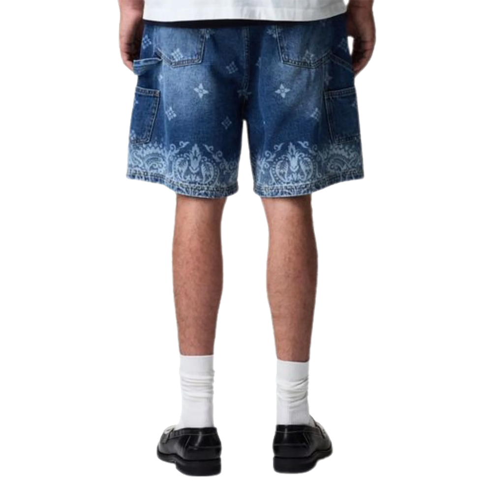 LASER PRINT DENIM SHORTS MID BLUE